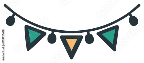 Festive Bunting Garland Icon Colorful Celebration Decoration