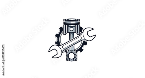 Engine Piston and Wrench Icon.
