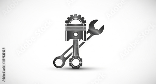 Engine Piston and Wrench Icon Symbol.