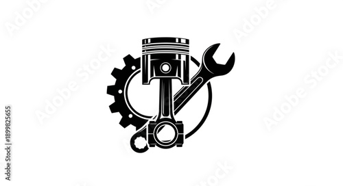 Engine Piston and Wrench Mechanical Icon.