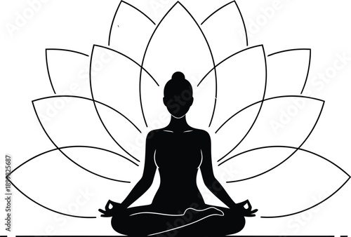 Meditating person in lotus position with floral background