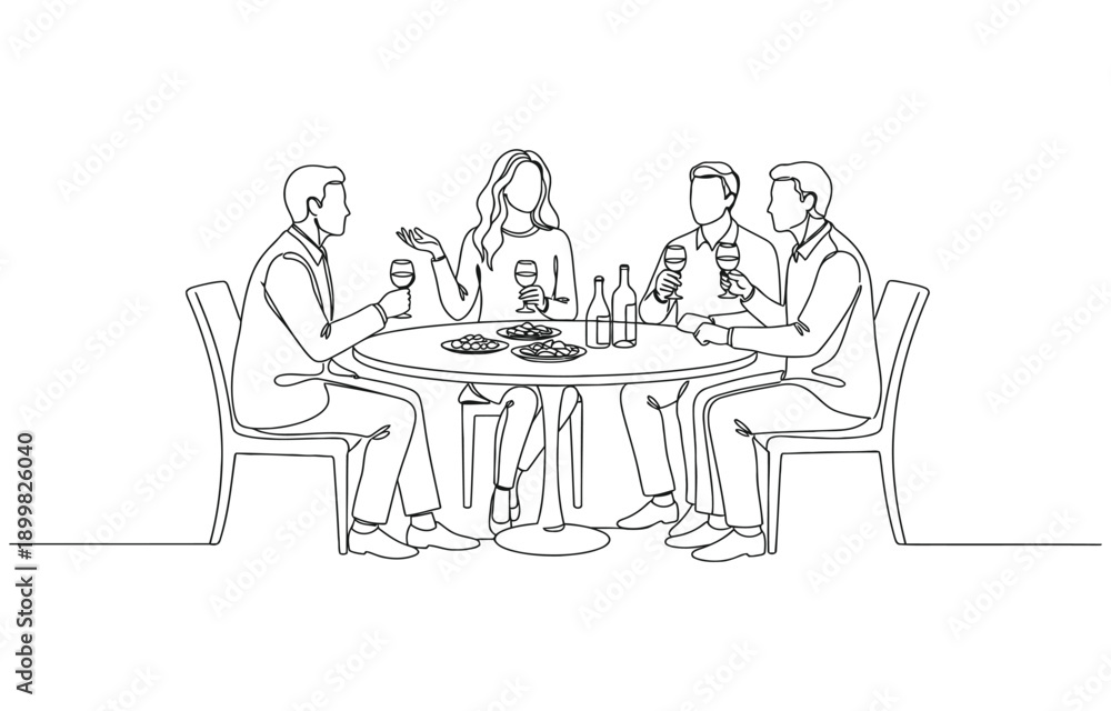 Fototapeta premium Birthday party continuous one line vector drawing.