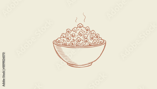 Vector illustration of steaming bowl of popcorn, snack or food icon, for menu or website, Isolated on transparent background, png