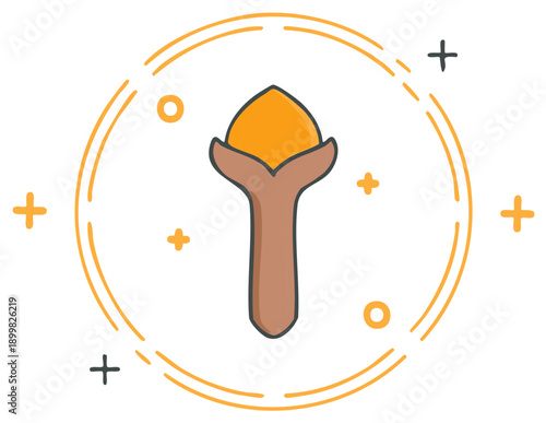 Stylized Clove Bud with Decorative Circle and Plus Signs