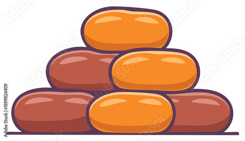 Cartoon illustration of a pyramid stack of fresh bread rolls