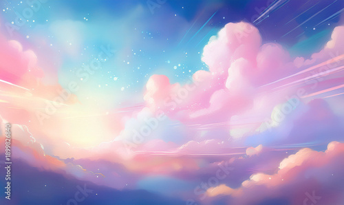 淡いパステルの霞と雲と柔らかな光の背景画