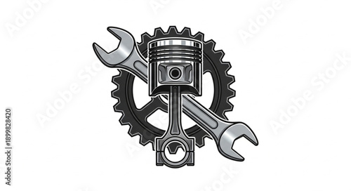Engine Piston Wrench and Gear Mechanical Repair Concept.