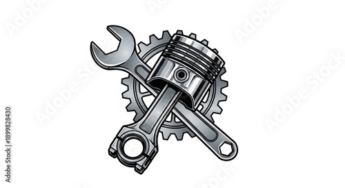 Engine Piston Wrench and Gear Mechanical Repair Concept.
