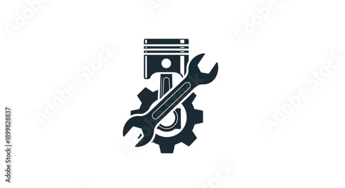 Engine Piston Gear and Wrench Icon.