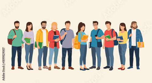 Diverse group of young adults standing together in casual attire.