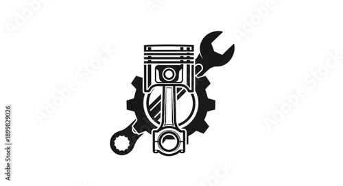 Engine Piston Gear and Wrench Mechanical Icon.