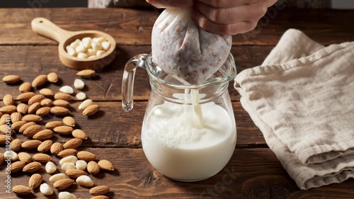 Homemade Almond Milk Preparation Process.