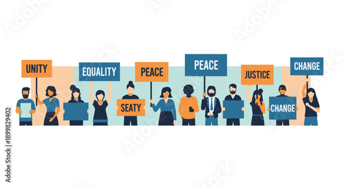 Diverse group of people protesting for unity equality and social justice.