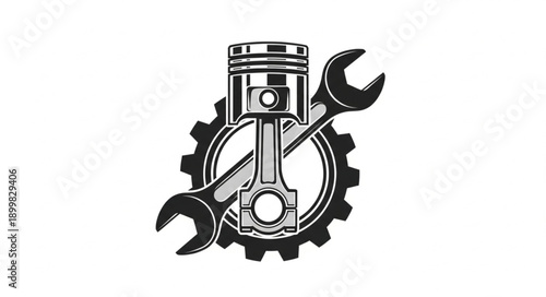 Engine Piston Gear and Wrench Mechanical Repair Concept.