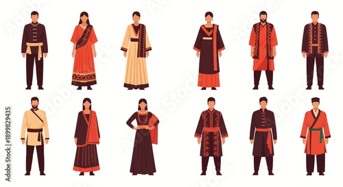 Diverse Traditional Costumes and Clothing for Men and Women.