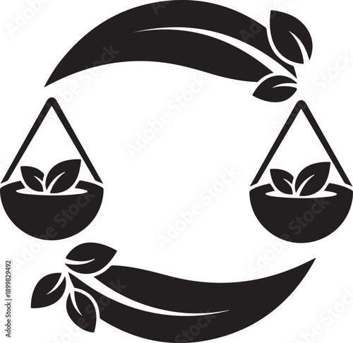 Eco balance scale icon showing justice sustainability environment nature responsibility concept