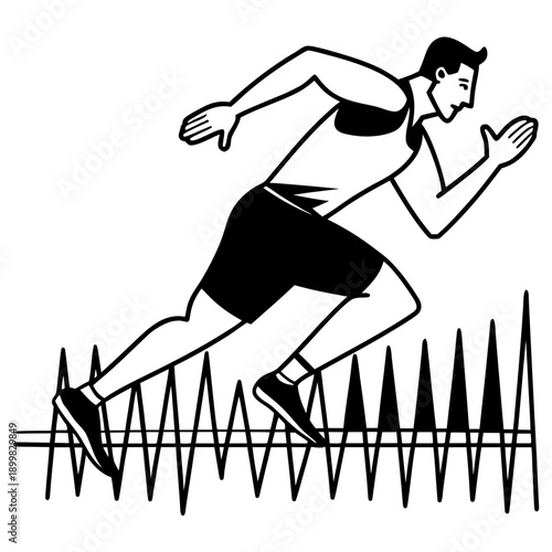 A fit man running in a dynamic motion with a minimalist design