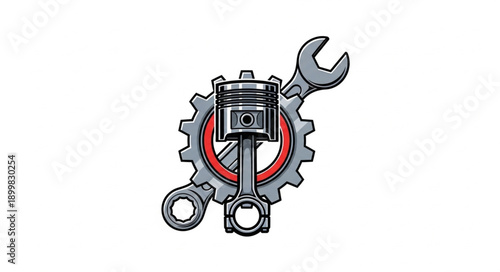 Engine Piston Gear Wrench Mechanical Repair Symbol.