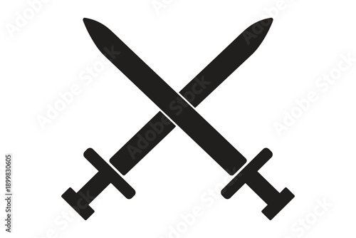 Crossed swords vector graphic black silhouette on white background for design element, battle, power, aggression concept