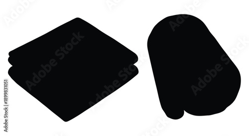 Two abstract black shapes against a white background a stark silhouette