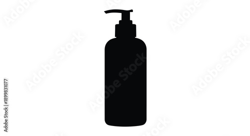 A black silhouette of a pump bottle against a white background silhouette