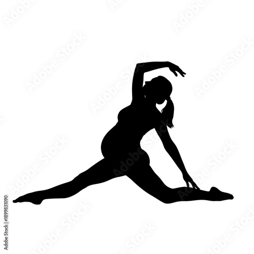 Silhouette of a pregnant woman stretching her body.