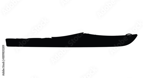 A sleek black kayak profile presented as a dark silhouette