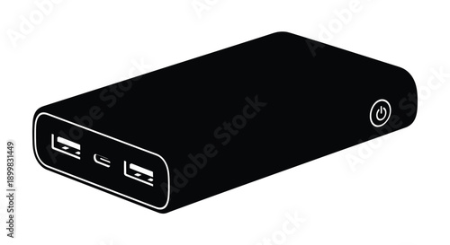 Black power bank device isolated on a white background silhouette