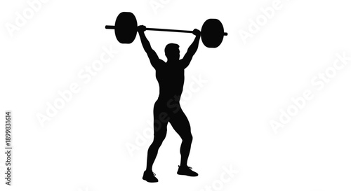 Weightlifter successfully lifts barbell overhead in a striking silhouette