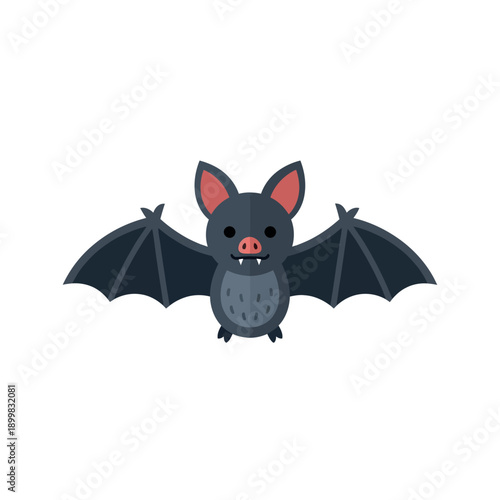 Cartoon illustration of a flying bat with outstretched wings.
