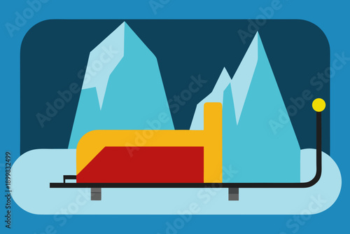 Sled with icebergs and dark blue background bobsled