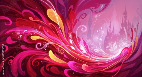 Wallpaper Mural A vibrant, colorful abstract design with swirls and patterns in shades of pink, red, and purple, set against a gradient background transitioning from purple to pink. Torontodigital.ca