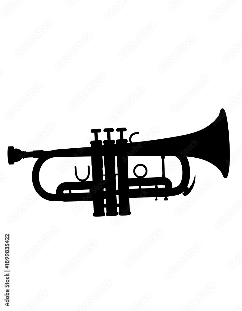 Naklejka premium Silhouette image depicts a brass wind instrument on a white backdrop