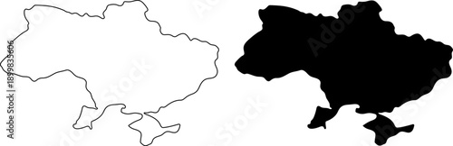 Black and white silhouettes of Ukraine map. Vector approximate silhouette of Ukraine map, editable stroke