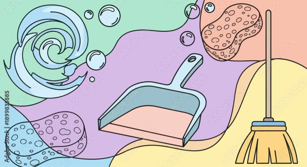 Obraz premium Creative illustration of cleaning supplies and bubbles
