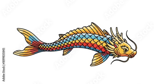 Colorful dragon fish illustration in Asian style