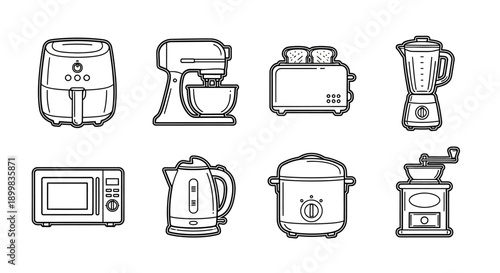 Collection of modern kitchen appliance icons