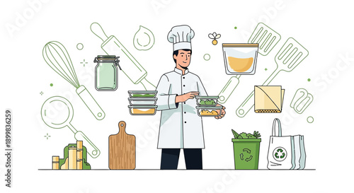 Eco-Conscious Chef Promoting Zero Waste Kitchen Practices and Sustainable Food Storage Solutions