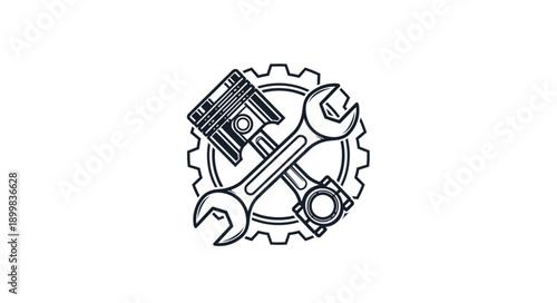 Mechanical Engine Parts and Tools Illustration.
