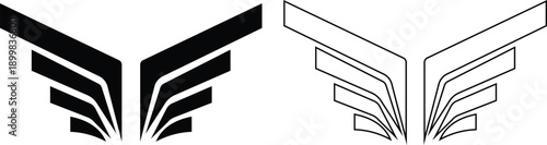 Angel wings icon set in flat and line style, bird wing symbol collection and group, black monochrome vector illustration isolated on transparent background for logo design