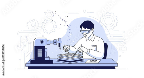 Engineer calibrating automated assembly line process with precision tools for efficient operation