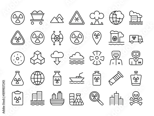 Collection of vector icons representing environmental hazards and pollution