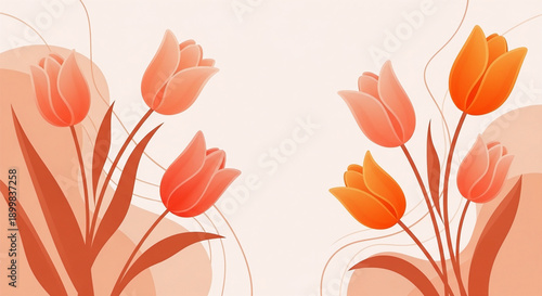 Abstract Illustration of Orange Tulips on Warm Pastel Background