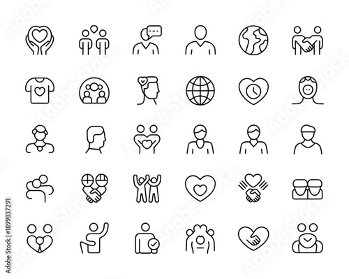Collection of vector icons representing community togetherness and support.
