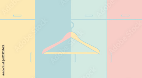 Conceptual illustration of a clothes hanger against a pastel color block background