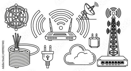 Collection of network and communication technology icons.