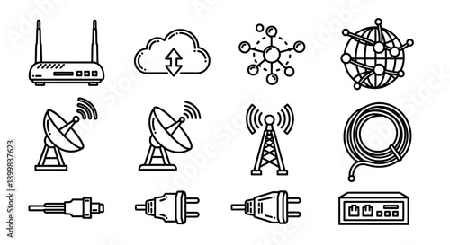Collection of communication and internet technology icons.