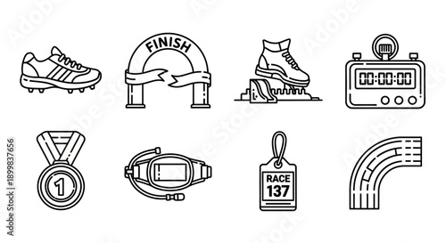 Sports and running competition icons set