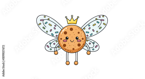 Cute cookie fairy wearing a crown with sprinkles on wings