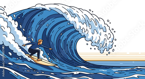 Man surfing on a giant ocean wave.